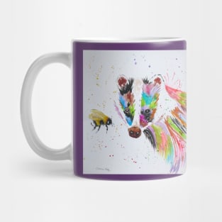 Colourful Badger Looking at a Bumble bee Mug